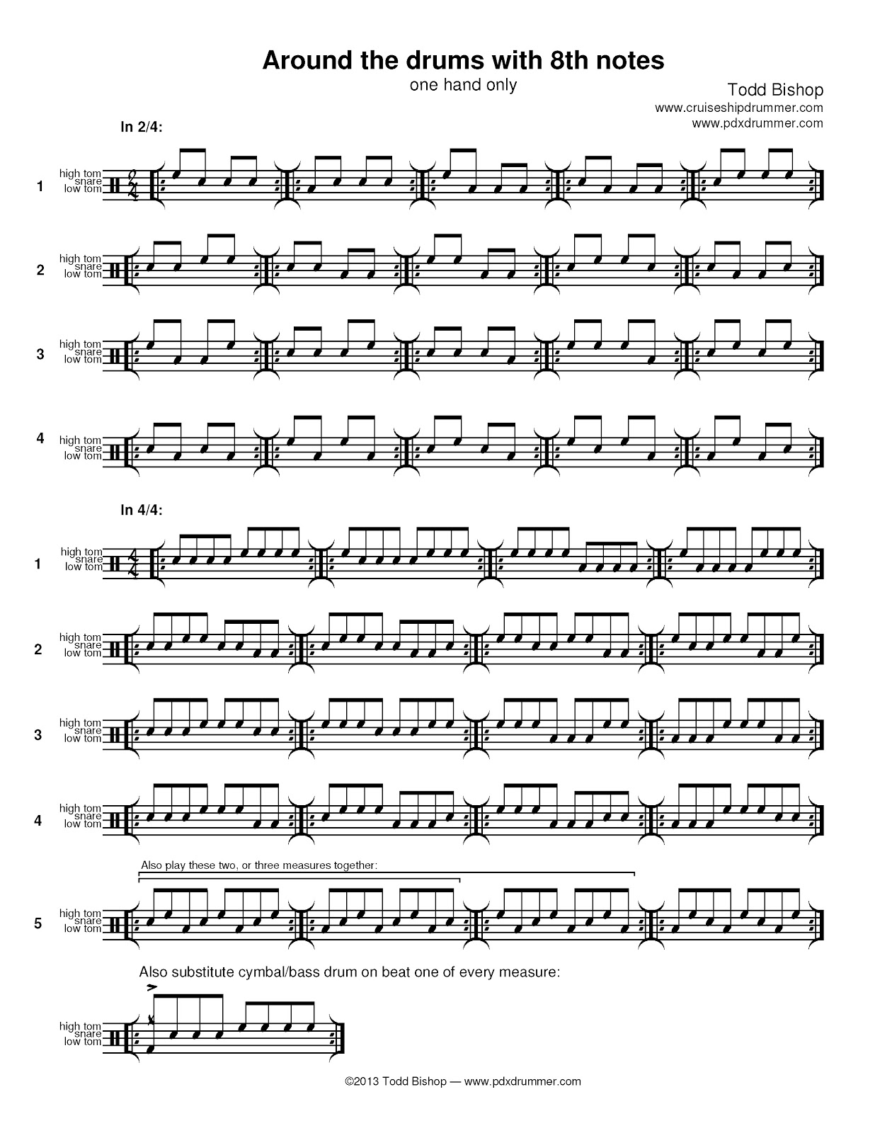 Cruise Ship Drummer! 8th notes around the drums — one hand